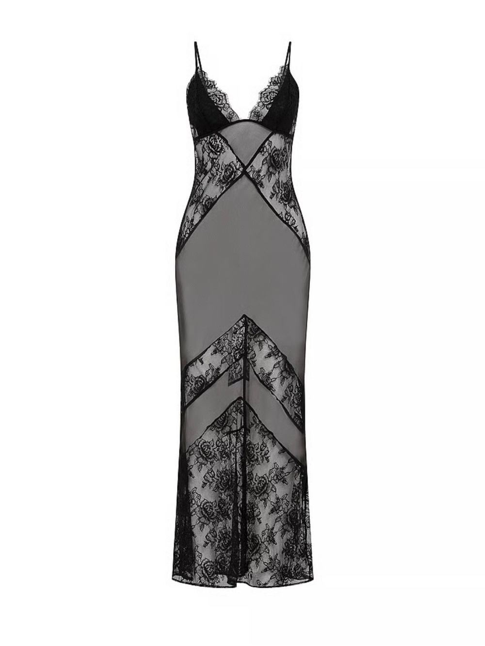 Victoria's Secret black lace maxi slip dress with floral pattern - Picture 1 of 5